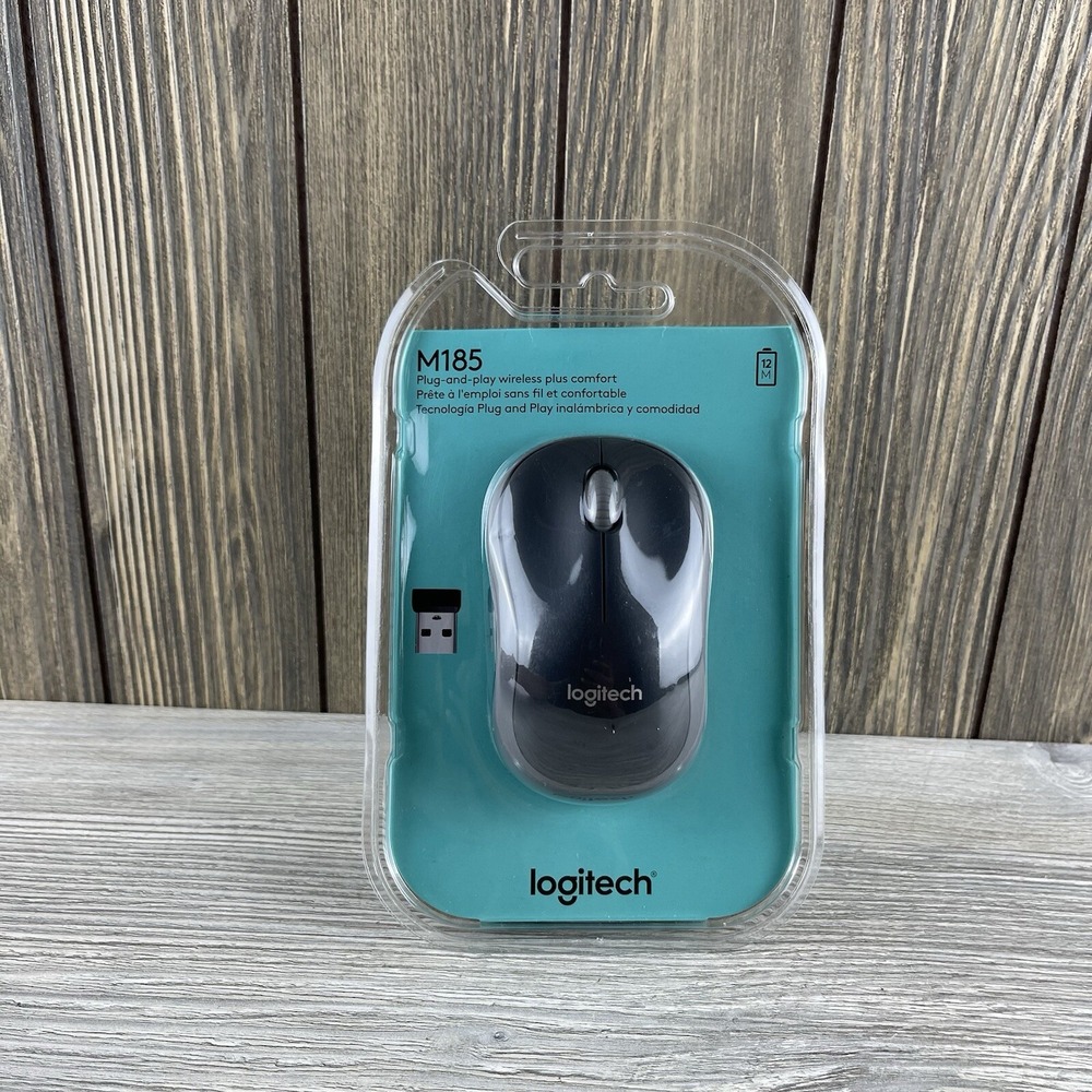 Logitech M185 Wireless Optical Mouse Grey with Receiver Dongle